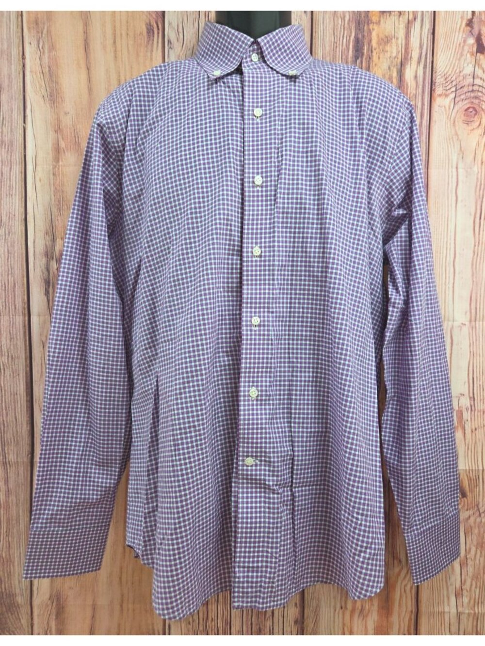Peter Millar Mens Purple Gingham Shirt Size Large Egyptian Cotton